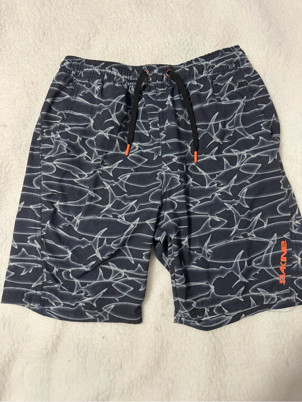 Dakine Boys Gray Shark-Print Swim Trunks with Orange Logo
